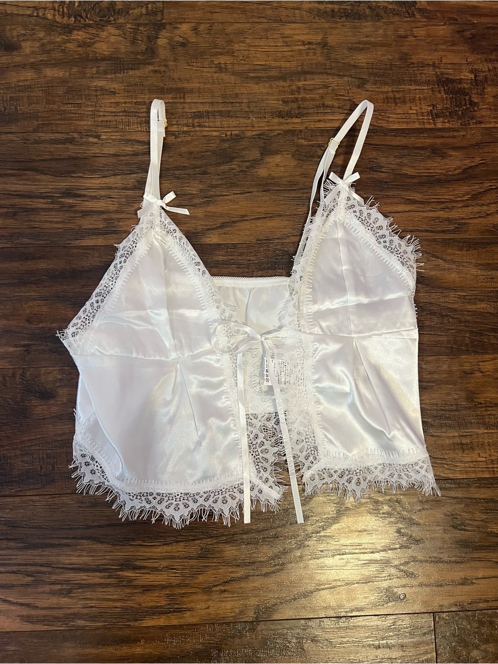 SHEIN White Satin Lace-Trim Cami Top